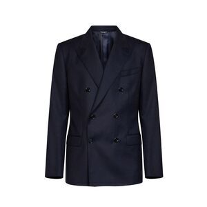 Dolce & Gabbana Men Blue Stretch Wool Martini Light Double-Breasted Jacket